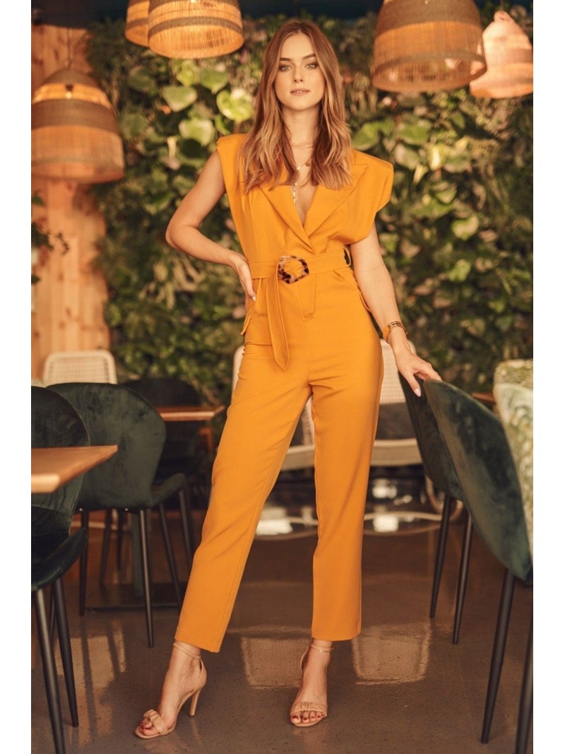 Elegant jumpsuit with a mustard collar FG573 - Online store - Boutique